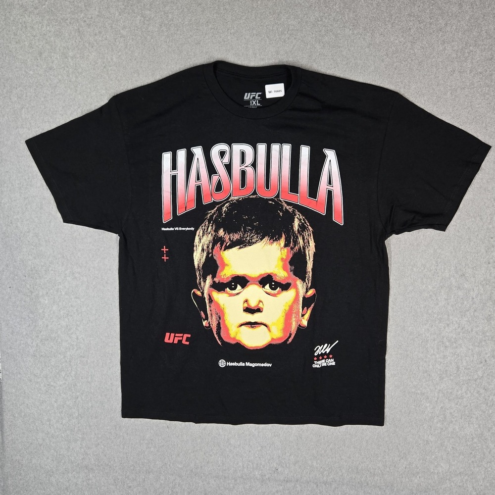 UFC Men Shirt XL Black Graphic Hasbulla Portrait Tee Logo Short Sleeve